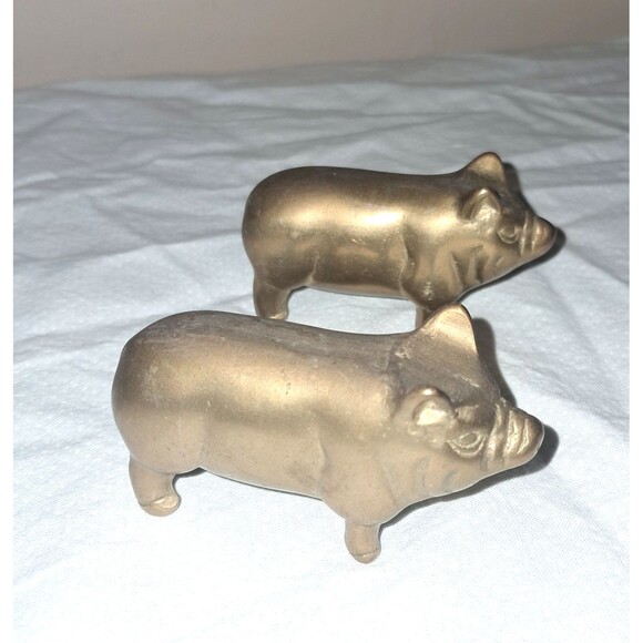 Vintage Brass Pig Hog Piglet Lot of 3 Family Paperweight Figurines Set of 3 Pigs - Picture 6 of 16